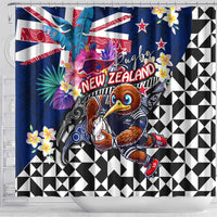 Kiwi New Zealand Rugby Shower Curtain Kiwis Mascot Tropical Pattern DT02 - Polynesian Pride