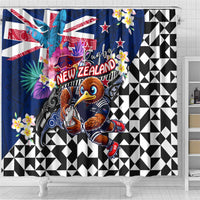 Kiwi New Zealand Rugby Shower Curtain Kiwis Mascot Tropical Pattern DT02 - Polynesian Pride