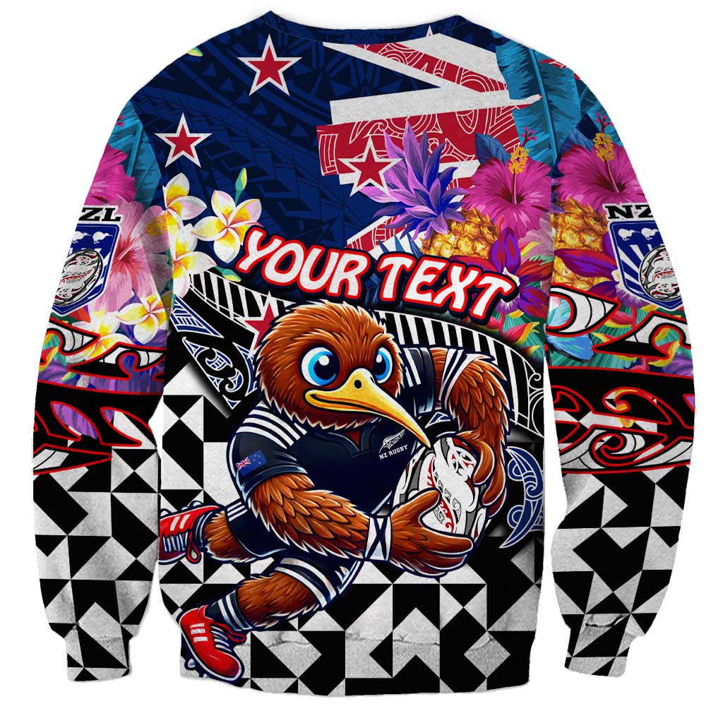Personalized Kiwi New Zealand Rugby Sweatshirt Kiwis Mascot Tropical Pattern DT02 - Polynesian Pride