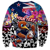 Personalized Kiwi New Zealand Rugby Sweatshirt Kiwis Mascot Tropical Pattern DT02 - Polynesian Pride