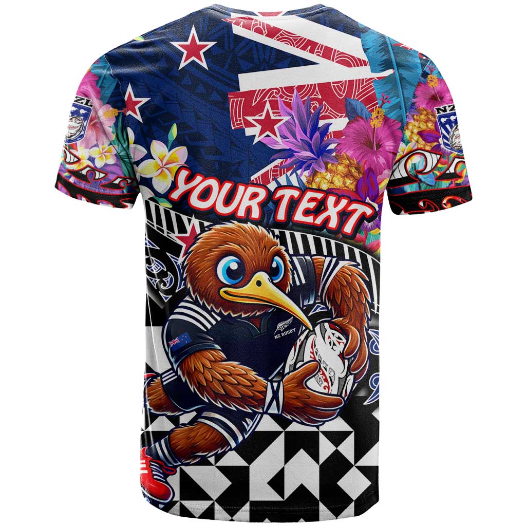 Personalized Kiwi New Zealand Rugby T Shirt Kiwis Mascot Tropical Pattern DT02 - Polynesian Pride