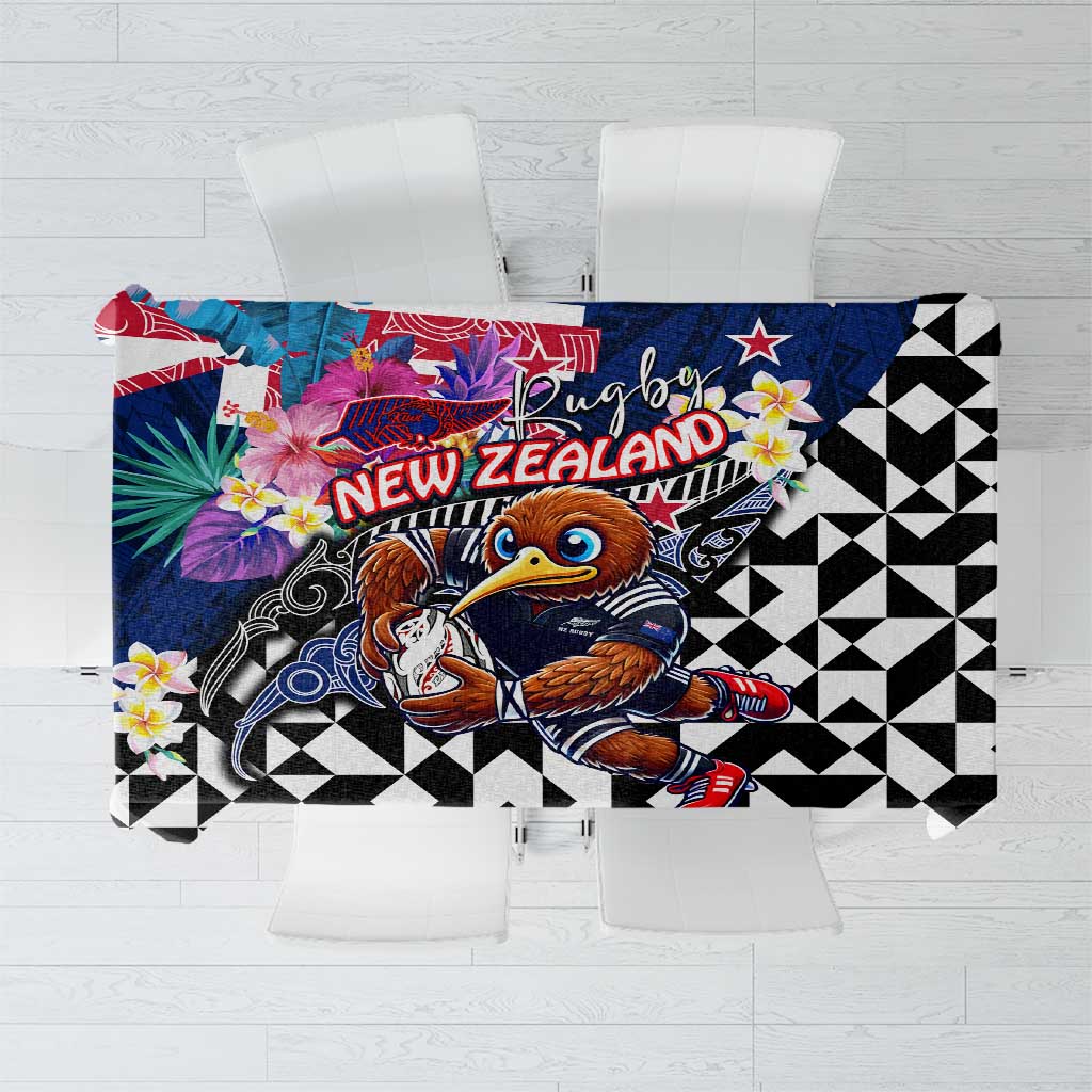 Kiwi New Zealand Rugby Tablecloth Kiwis Mascot Tropical Pattern DT02 Blue - Polynesian Pride