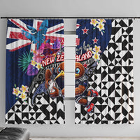 Kiwi New Zealand Rugby Window Curtain Kiwis Mascot Tropical Pattern DT02 With Hooks Blue - Polynesian Pride