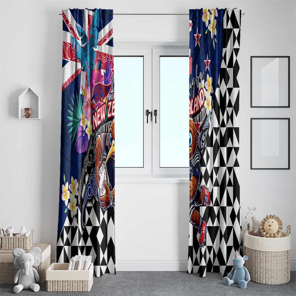 Kiwi New Zealand Rugby Window Curtain Kiwis Mascot Tropical Pattern DT02 - Polynesian Pride