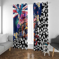 Kiwi New Zealand Rugby Window Curtain Kiwis Mascot Tropical Pattern DT02 With Grommets Blue - Polynesian Pride