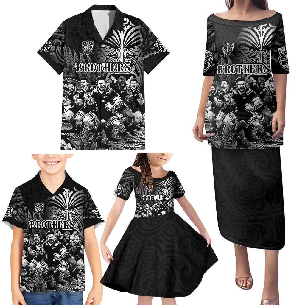 Personalized All Black Brothers Rugby Family Matching Puletasi and Hawaiian Shirt New Zealand Maori Haka