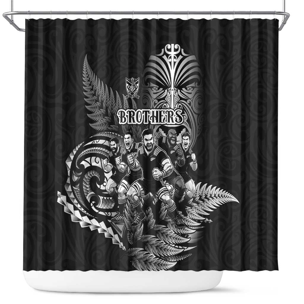 All Black Brothers Rugby Shower Curtain New Zealand Maori Haka DT02 Black - Polynesian Pride