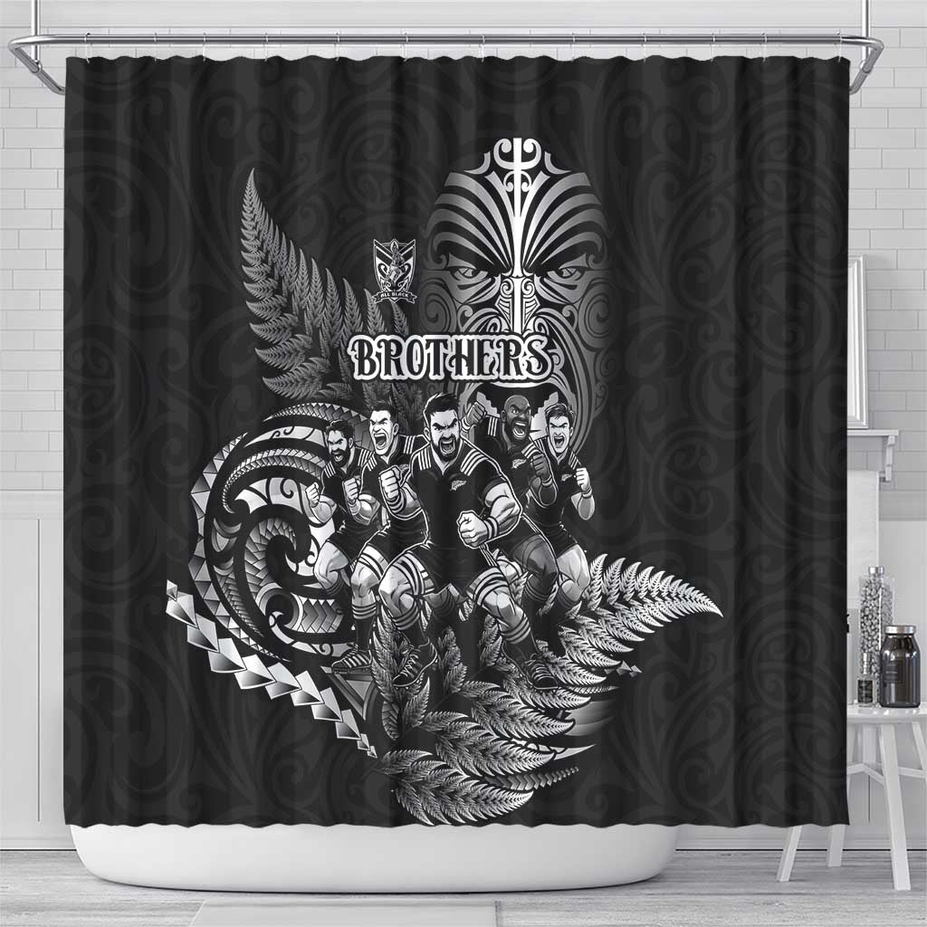 All Black Brothers Rugby Shower Curtain New Zealand Maori Haka DT02 - Polynesian Pride