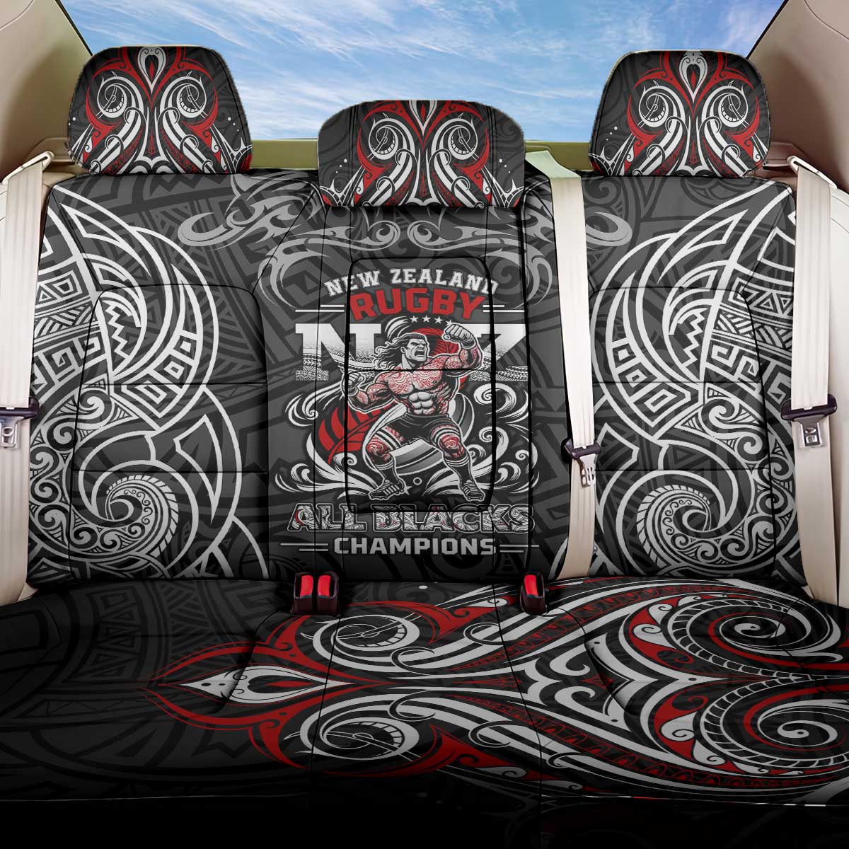 All Black NZL Rugby Champions Back Car Seat Cover Maori Warrior DT02 One Size Black - Polynesian Pride