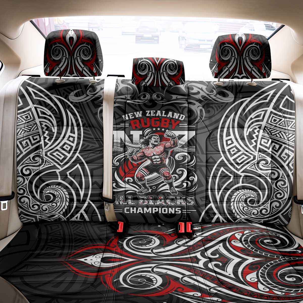 All Black NZL Rugby Champions Back Car Seat Cover Maori Warrior DT02 - Polynesian Pride
