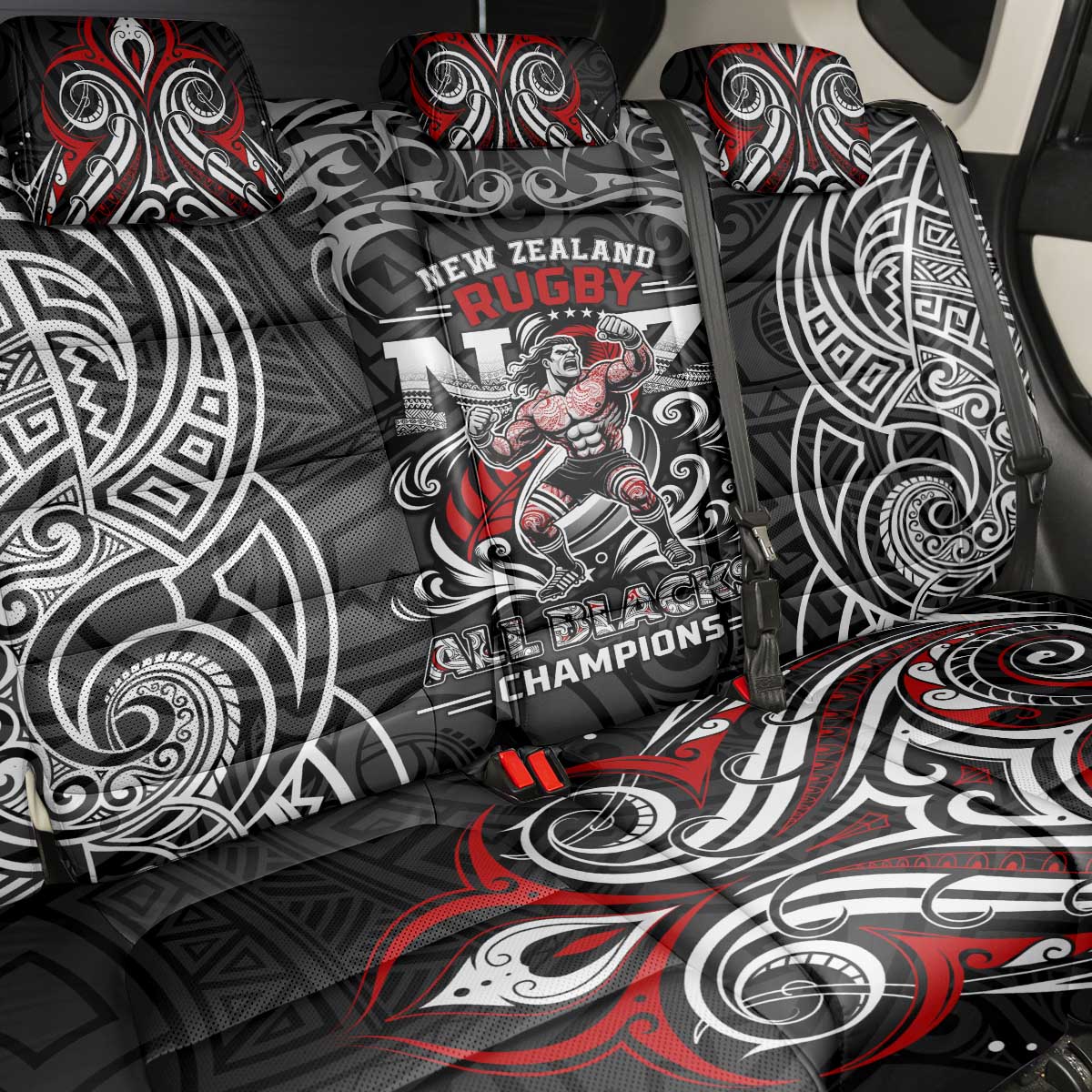 All Black NZL Rugby Champions Back Car Seat Cover Maori Warrior DT02 - Polynesian Pride