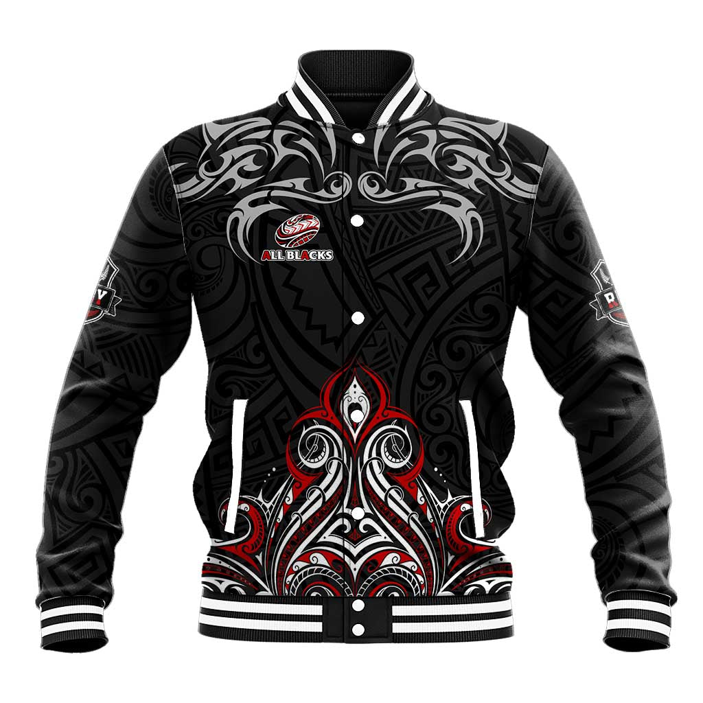 All Black NZL Rugby Champions Baseball Jacket Maori Warrior DT02 Unisex Black - Polynesian Pride