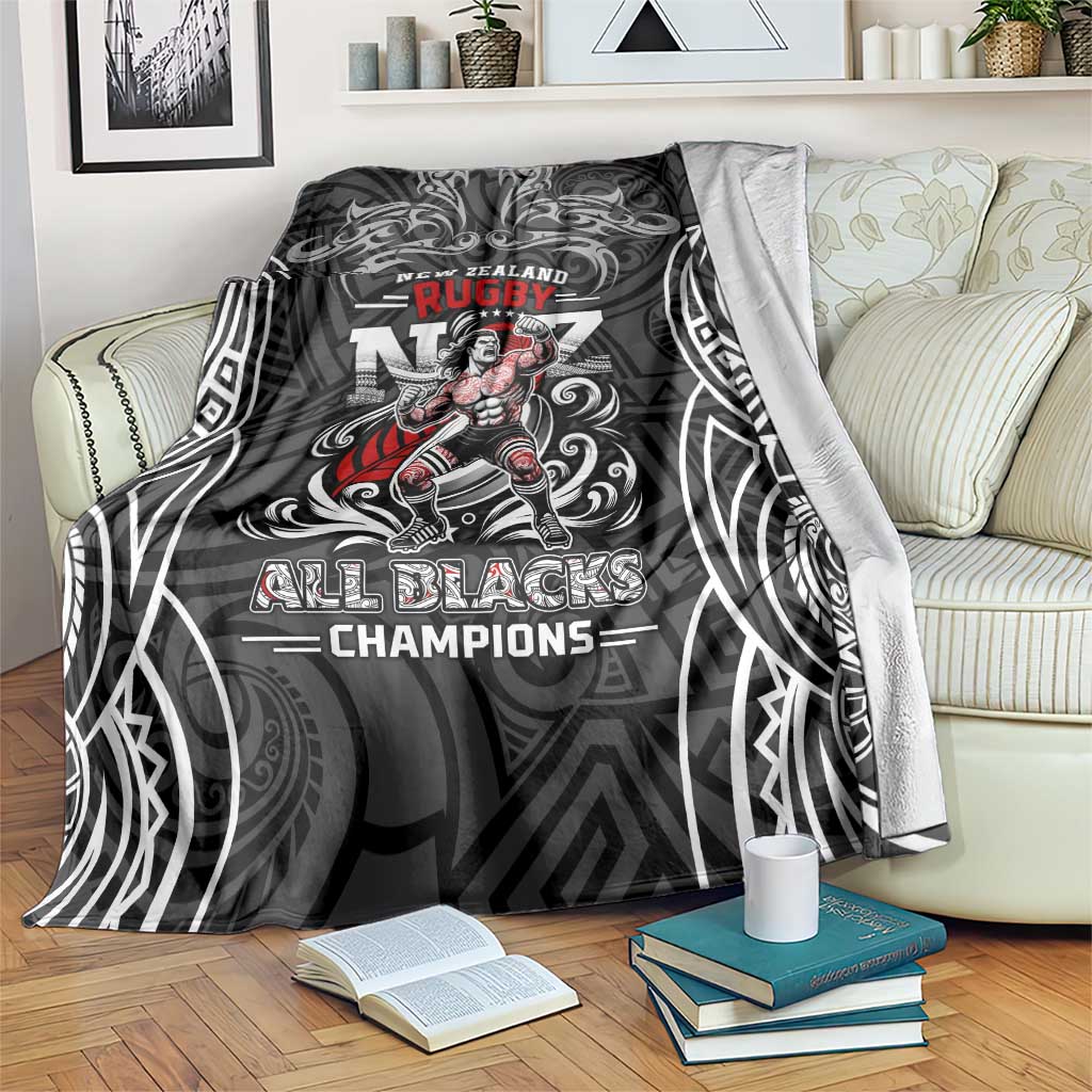 All Black NZL Rugby Champions Blanket Maori Warrior DT02 Black - Polynesian Pride