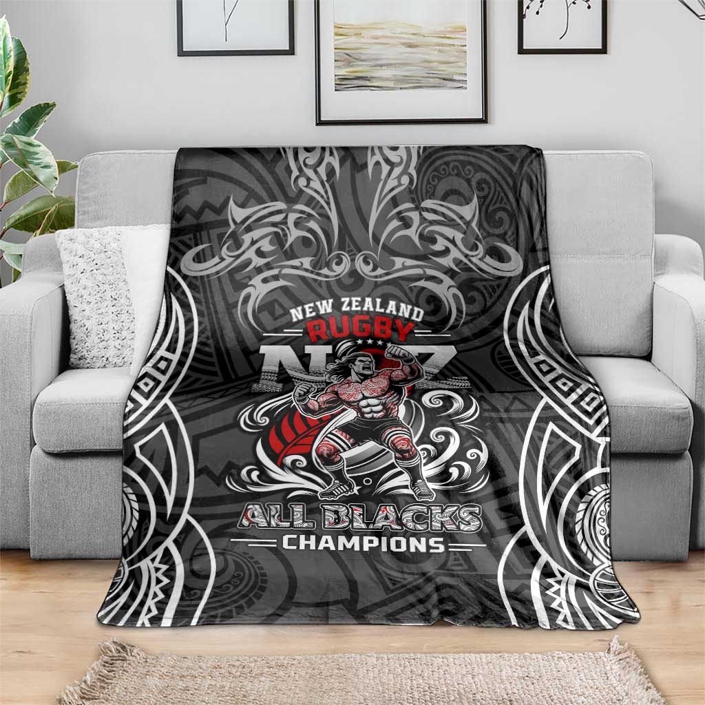 All Black NZL Rugby Champions Blanket Maori Warrior DT02 - Polynesian Pride