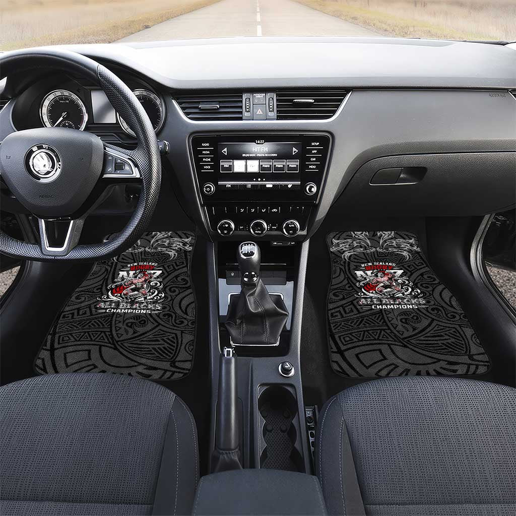 All Black NZL Rugby Champions Car Mats Maori Warrior DT02 Set 2pcs - Front Black - Polynesian Pride