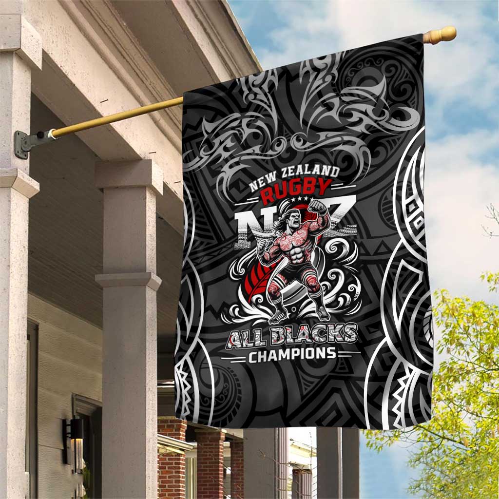 All Black NZL Rugby Champions Garden Flag Maori Warrior DT02 House Flag Black - Polynesian Pride