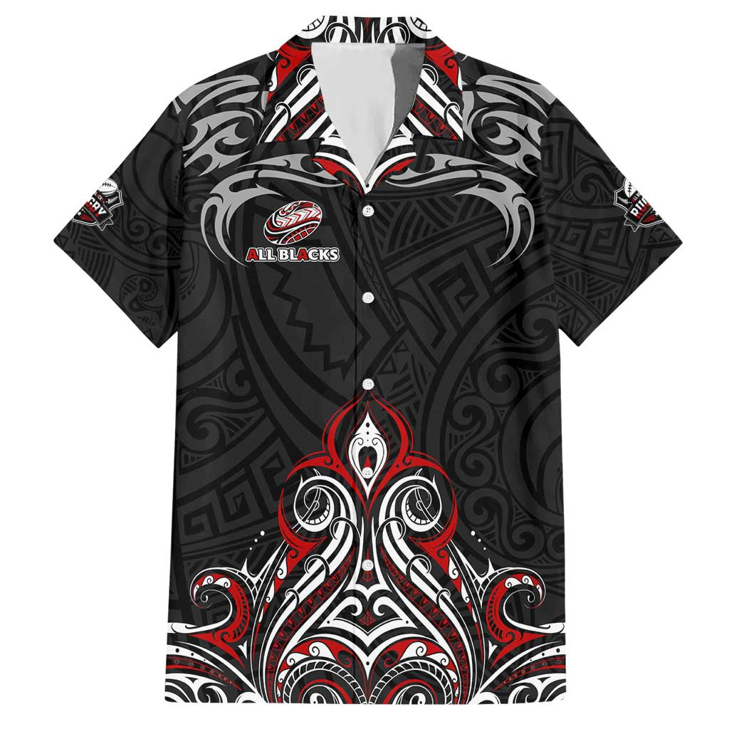 All Black NZL Rugby Champions Hawaiian Shirt Maori Warrior DT02 Black - Polynesian Pride