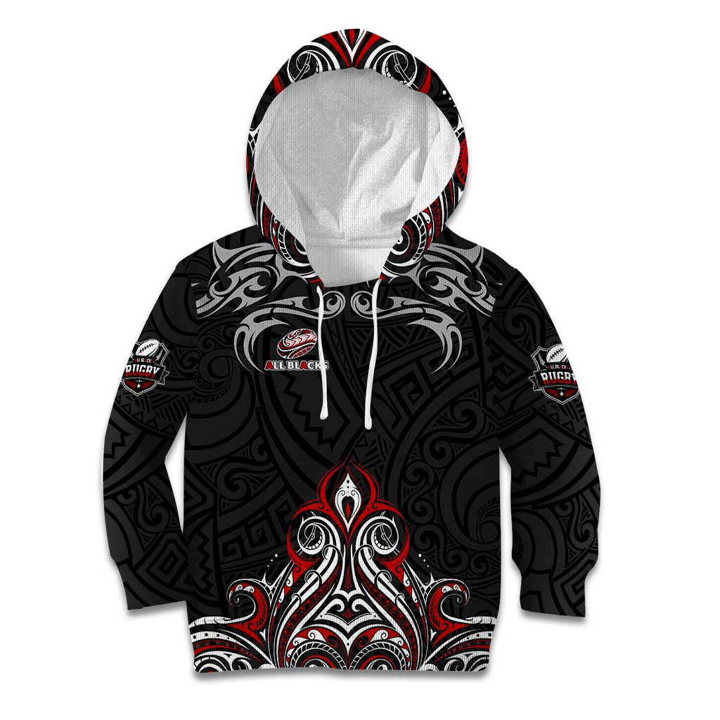 All Black NZL Rugby Champions Kid Hoodie Maori Warrior DT02 Hoodie Black - Polynesian Pride