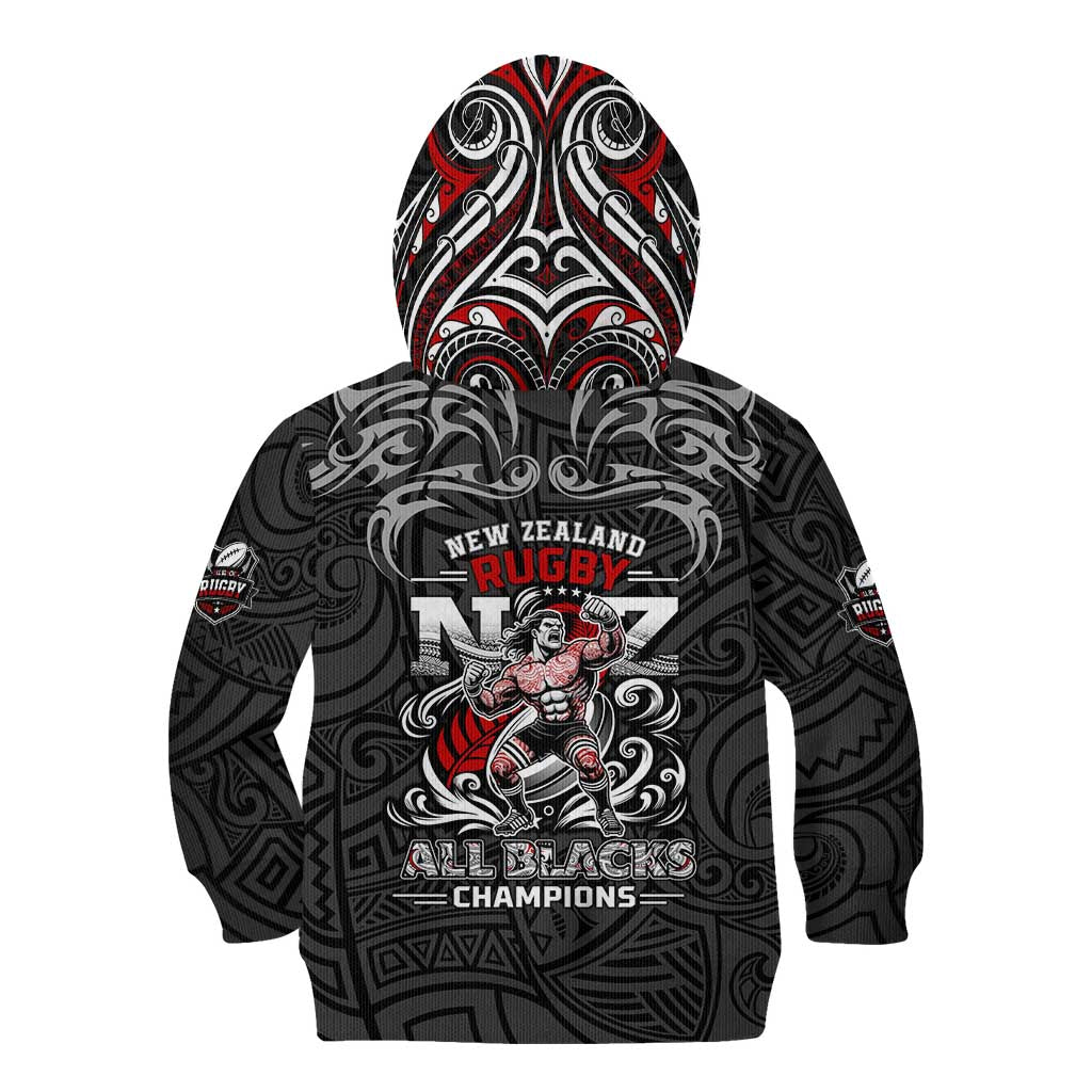 All Black NZL Rugby Champions Kid Hoodie Maori Warrior DT02 - Polynesian Pride