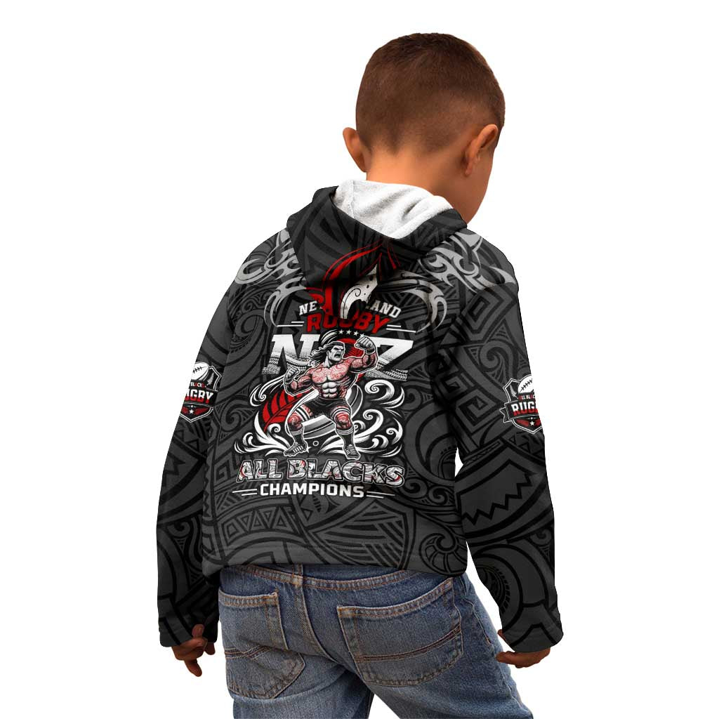 All Black NZL Rugby Champions Kid Hoodie Maori Warrior DT02 - Polynesian Pride