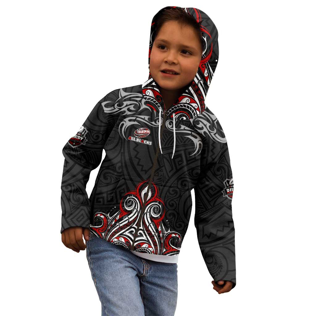 All Black NZL Rugby Champions Kid Hoodie Maori Warrior DT02 - Polynesian Pride