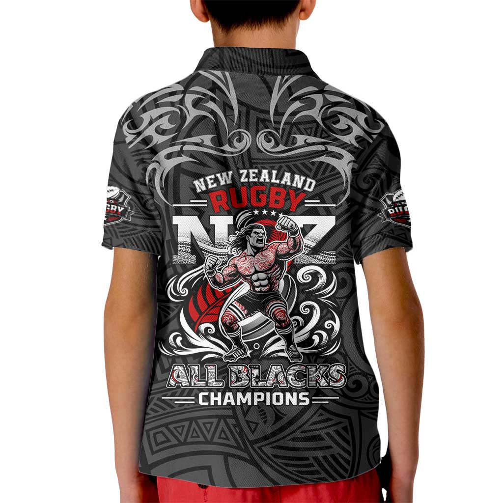 All Black NZL Rugby Champions Kid Polo Shirt Maori Warrior DT02 - Polynesian Pride