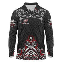 All Black NZL Rugby Champions Long Sleeve Polo Shirt Maori Warrior DT02 Black - Polynesian Pride