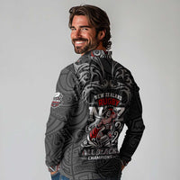 All Black NZL Rugby Champions Long Sleeve Polo Shirt Maori Warrior DT02 - Polynesian Pride
