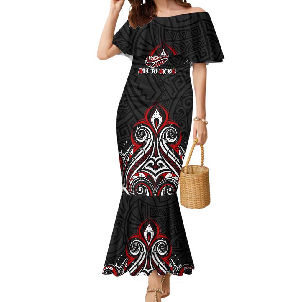 All Black NZL Rugby Champions Mermaid Dress Maori Warrior DT02 Women Black - Polynesian Pride