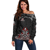 All Black NZL Rugby Champions Off Shoulder Sweater Maori Warrior DT02 Women Black - Polynesian Pride