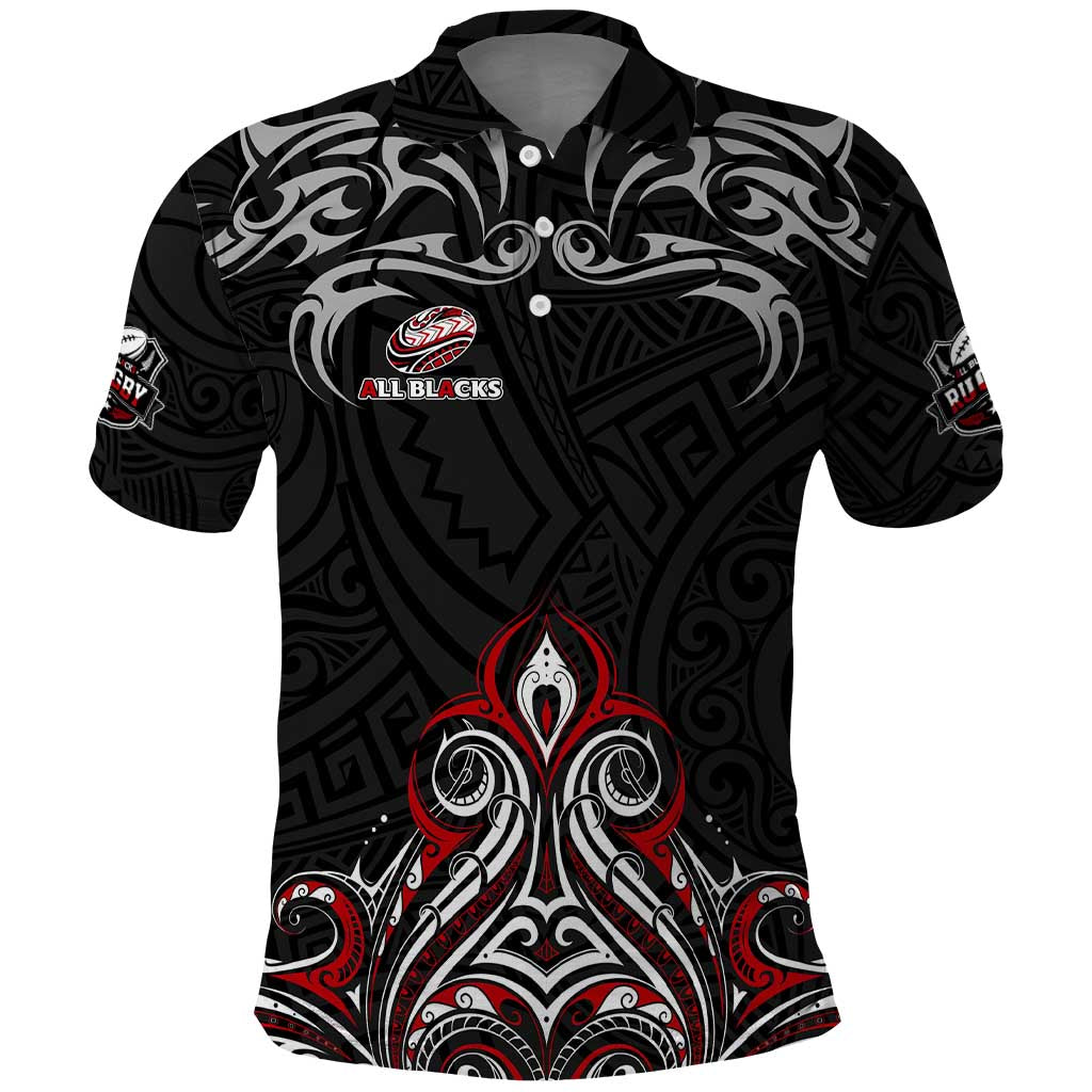 All Black NZL Rugby Champions Polo Shirt Maori Warrior DT02 Black - Polynesian Pride
