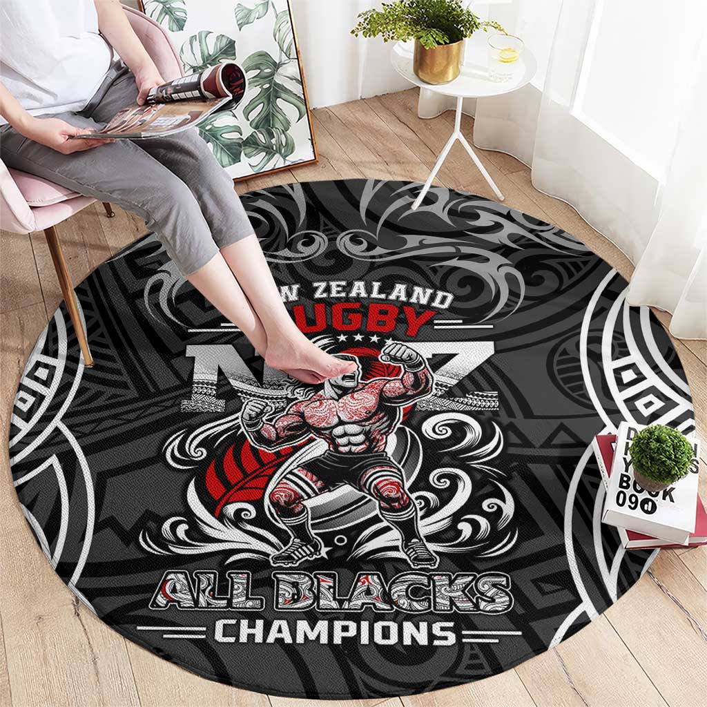 All Black NZL Rugby Champions Round Carpet Maori Warrior DT02 - Polynesian Pride
