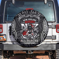 All Black NZL Rugby Champions Spare Tire Cover Maori Warrior DT02 Black - Polynesian Pride