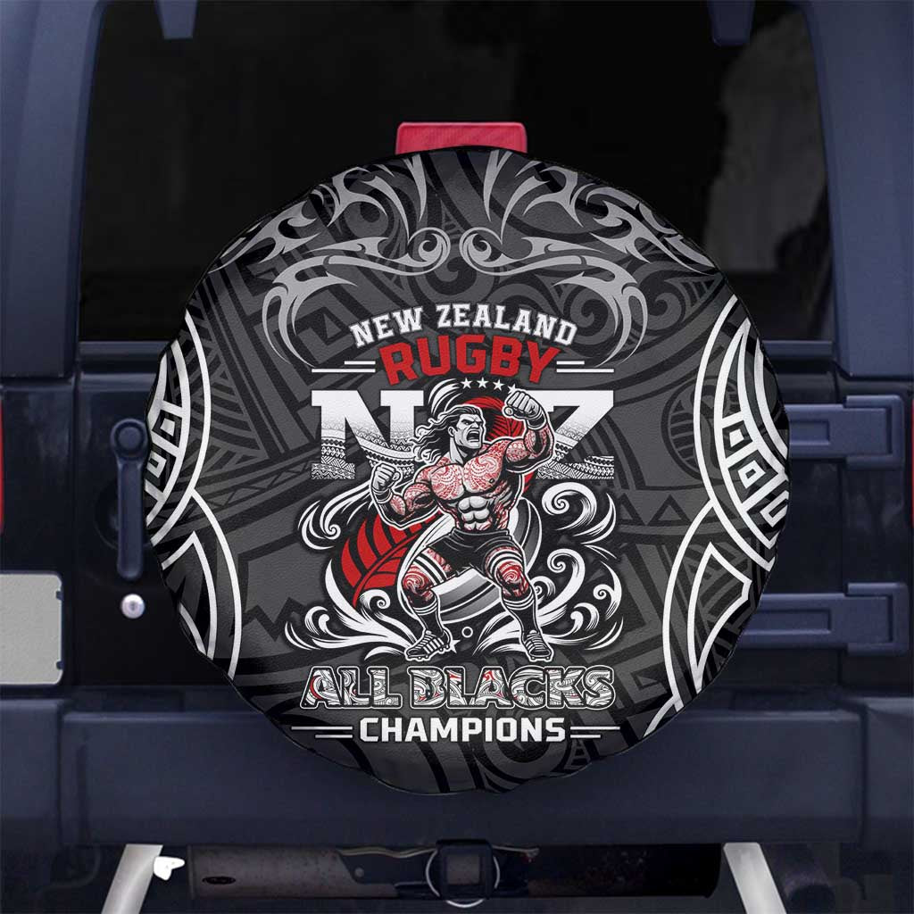 All Black NZL Rugby Champions Spare Tire Cover Maori Warrior DT02 No hole Black - Polynesian Pride