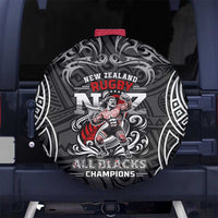 All Black NZL Rugby Champions Spare Tire Cover Maori Warrior DT02 No hole Black - Polynesian Pride