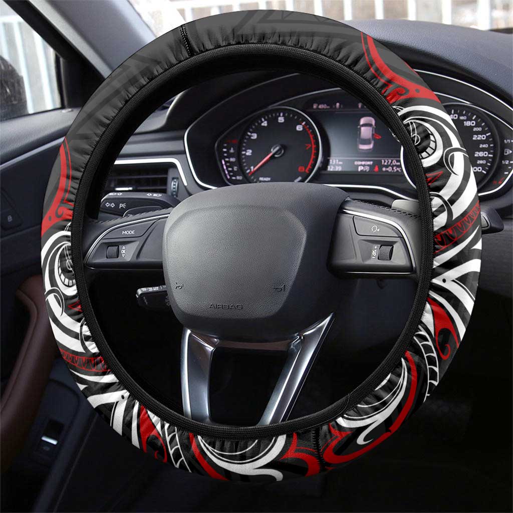 All Black NZL Rugby Champions Steering Wheel Cover Maori Warrior DT02 - Polynesian Pride