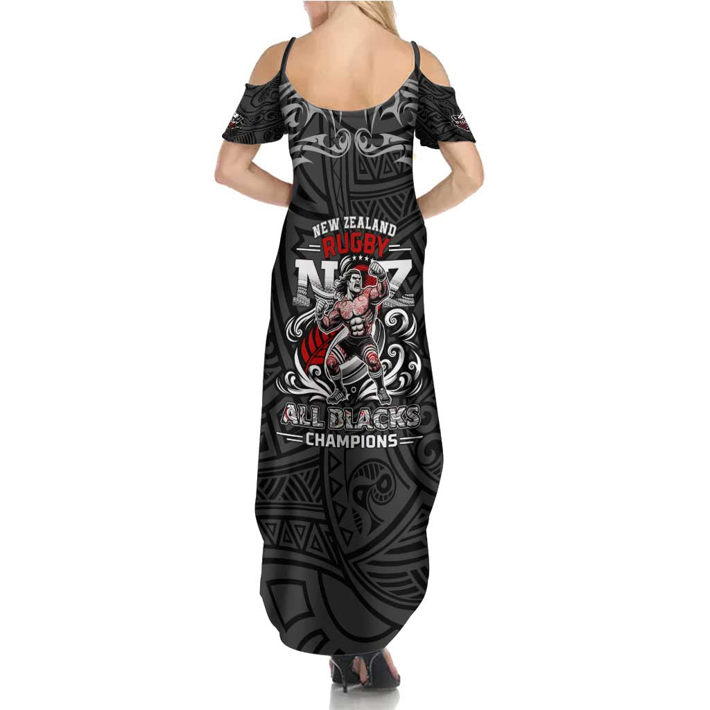 All Black NZL Rugby Champions Summer Maxi Dress Maori Warrior DT02 - Polynesian Pride