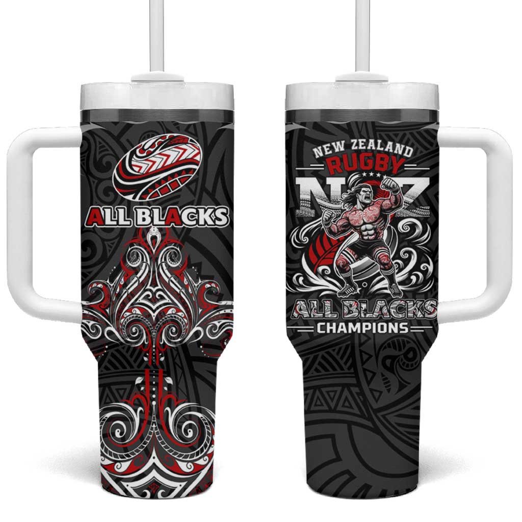 All Black NZL Rugby Champions Tumbler With Handle Maori Warrior DT02 One Size: 40 oz Black - Polynesian Pride