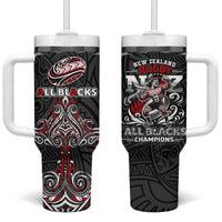 All Black NZL Rugby Champions Tumbler With Handle Maori Warrior DT02 One Size: 40 oz Black - Polynesian Pride