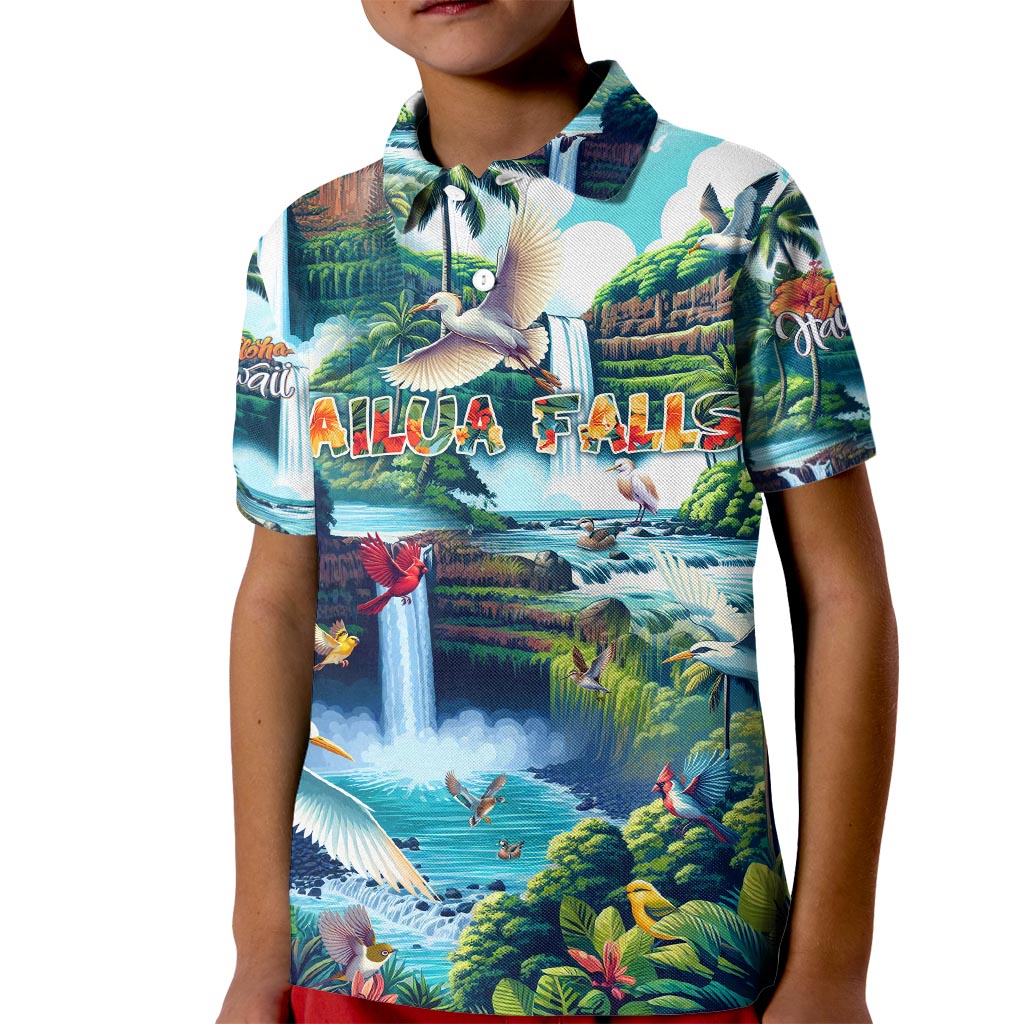 Wailua Falls Hawaii Kid Polo Shirt Kauai Natural Beauty DT02 Kid Art - Polynesian Pride