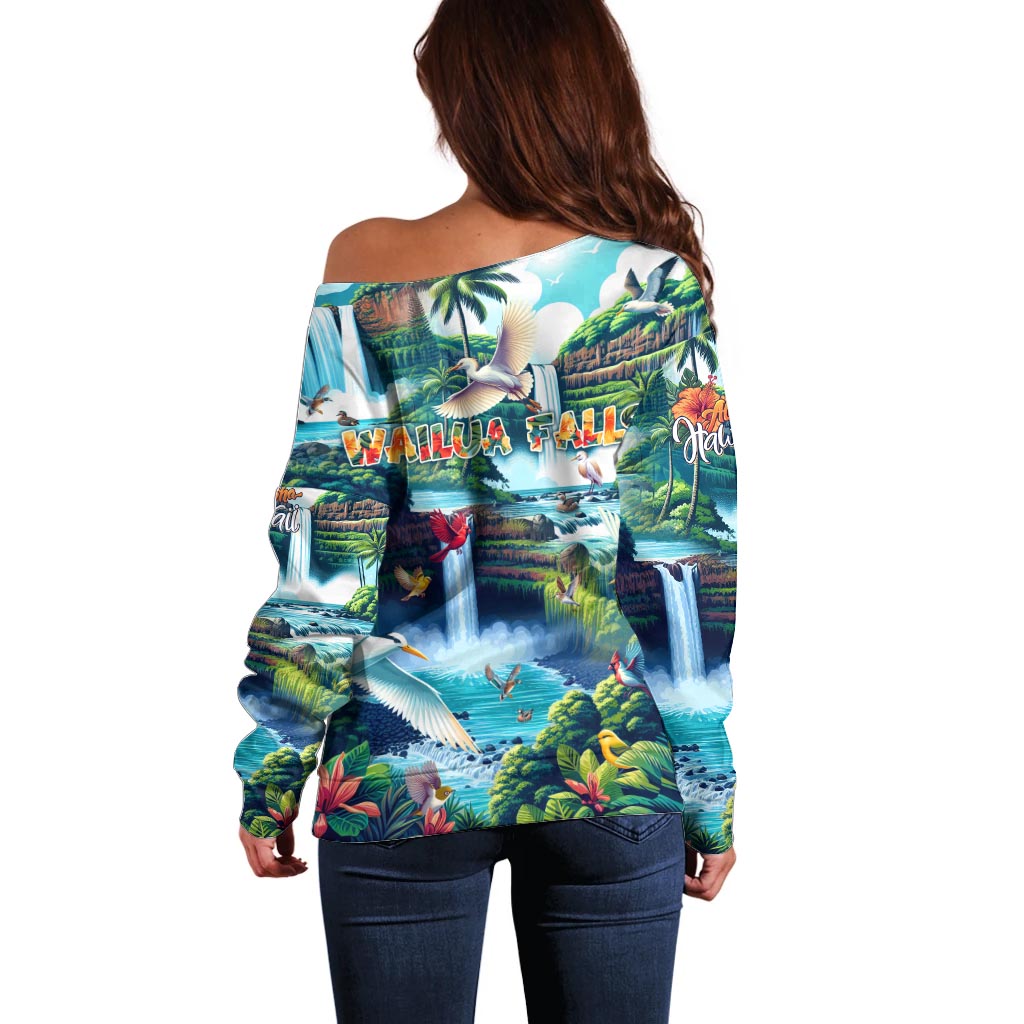 Wailua Falls Hawaii Off Shoulder Sweater Kauai Natural Beauty DT02 - Polynesian Pride