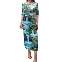 Wailua Falls Hawaii Puletasi Kauai Natural Beauty DT02 Long Dress Art - Polynesian Pride