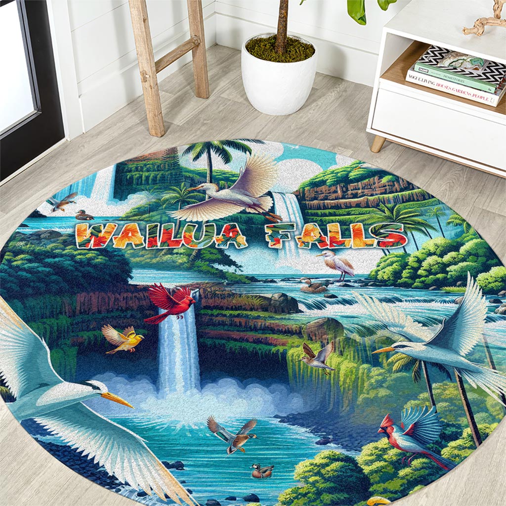 Wailua Falls Hawaii Round Carpet Kauai Natural Beauty DT02 Art - Polynesian Pride