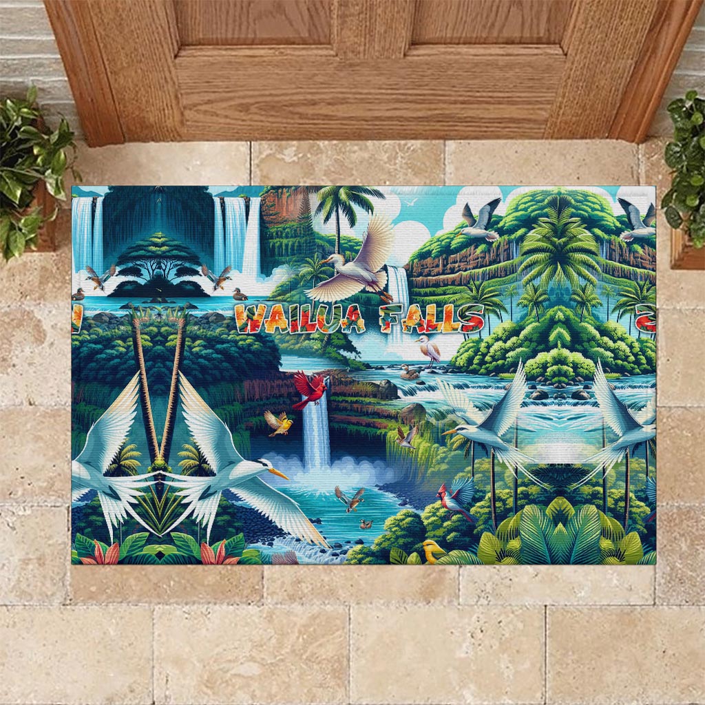 Wailua Falls Hawaii Rubber Doormat Kauai Natural Beauty DT02 Art - Polynesian Pride