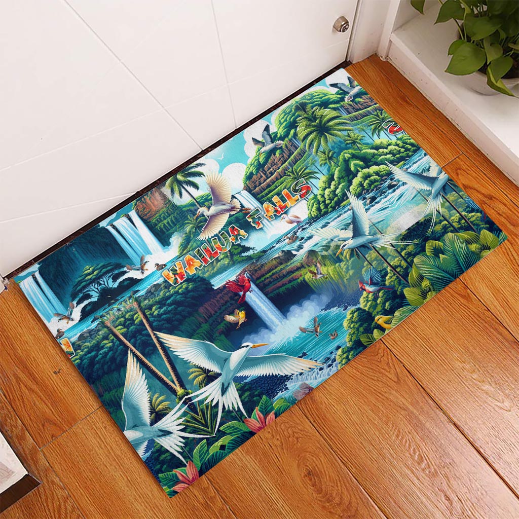 Wailua Falls Hawaii Rubber Doormat Kauai Natural Beauty DT02 - Polynesian Pride