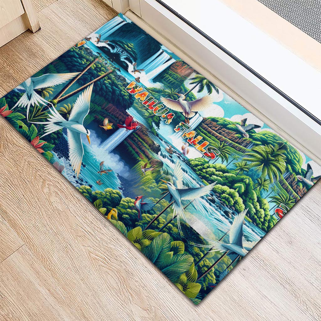 Wailua Falls Hawaii Rubber Doormat Kauai Natural Beauty DT02 - Polynesian Pride