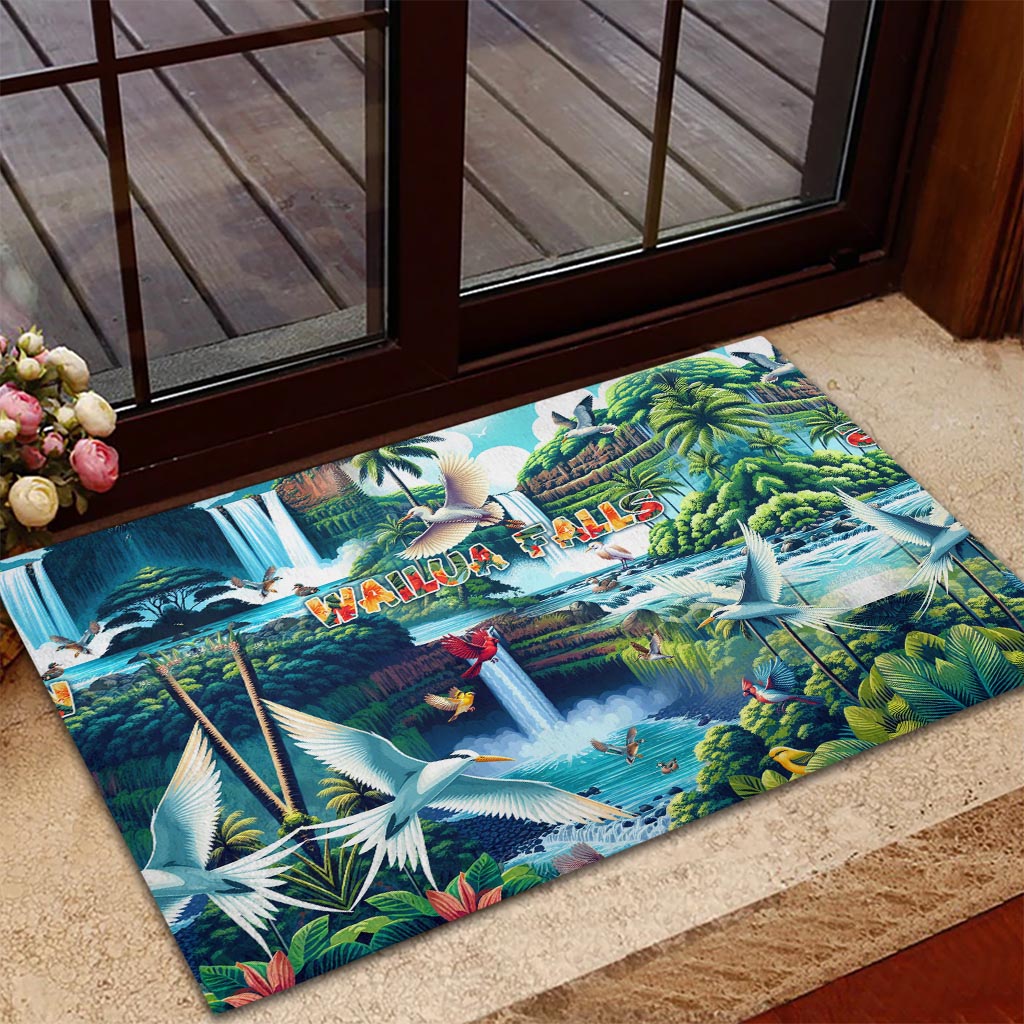 Wailua Falls Hawaii Rubber Doormat Kauai Natural Beauty DT02 - Polynesian Pride