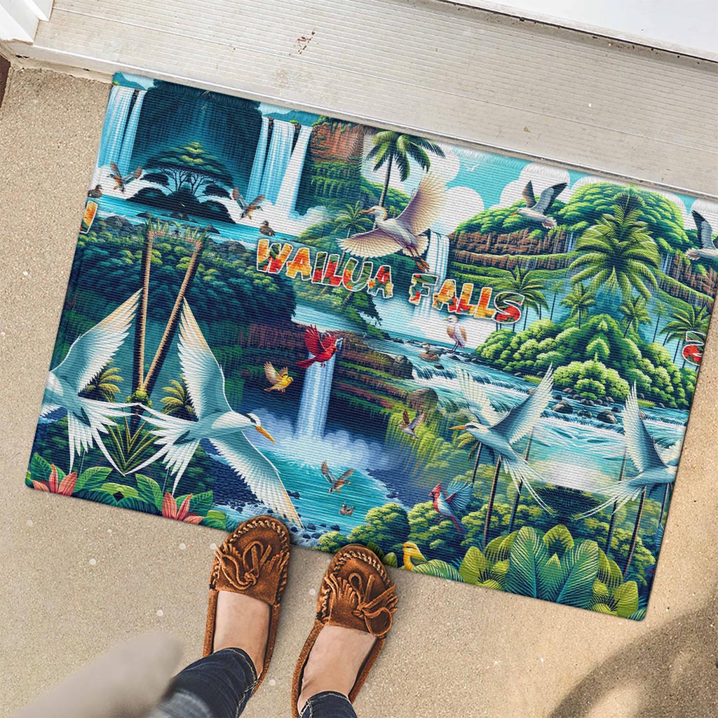 Wailua Falls Hawaii Rubber Doormat Kauai Natural Beauty DT02 - Polynesian Pride