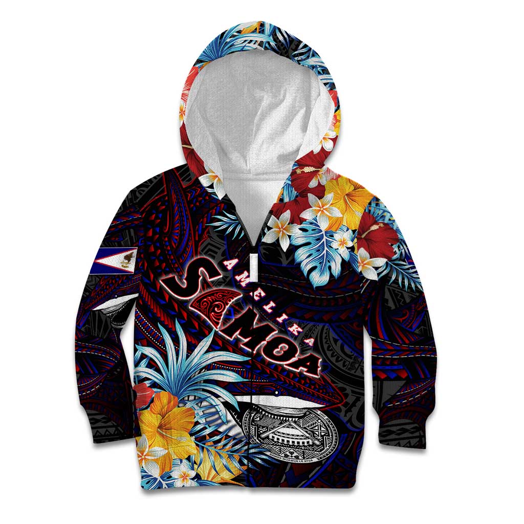 Personalized Amelika Samoa Sharks Polynesia Kid Hoodie American Samoa DT02 Zip Hoodie Black - Polynesian Pride