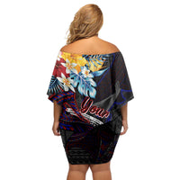 Personalized Amelika Samoa Sharks Polynesia Off Shoulder Short Dress American Samoa DT02 - Polynesian Pride